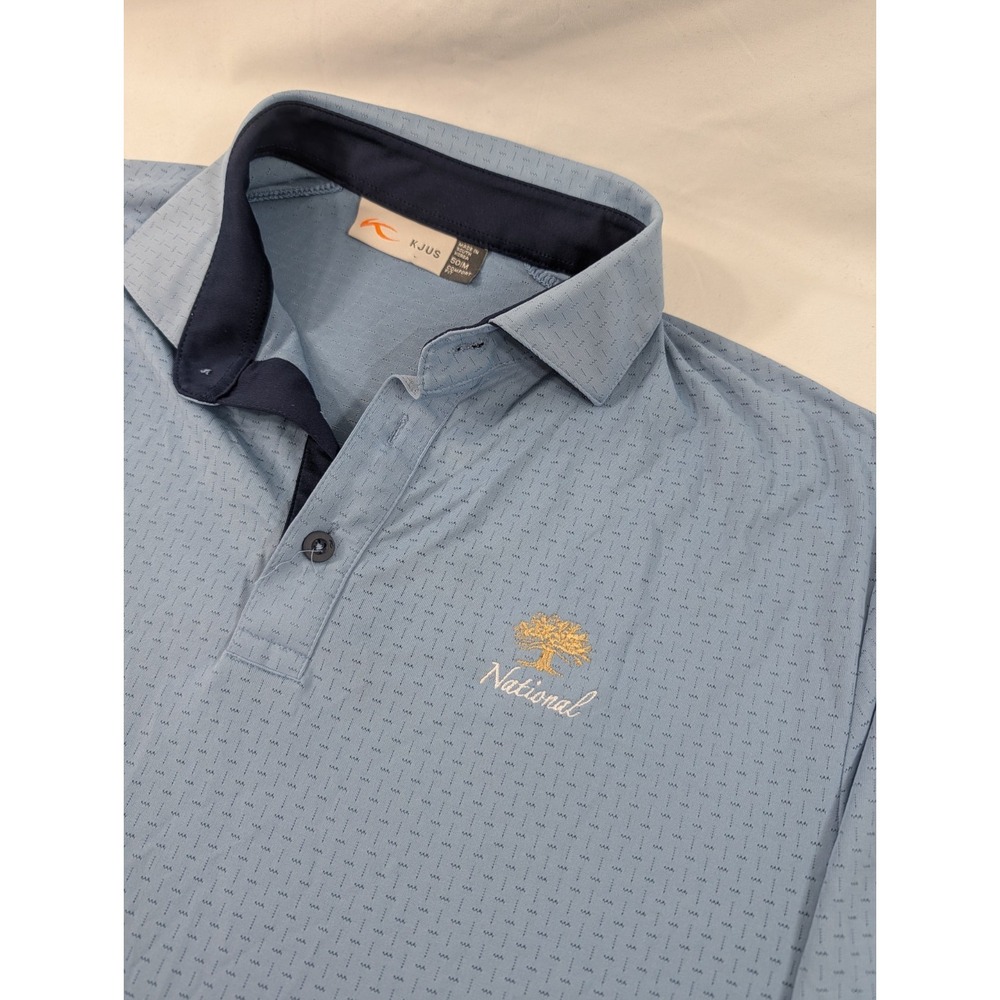 KJUS Polo Shirt Mens Medium Golf Blue Oak Tree National Polo AOP UPF 50+